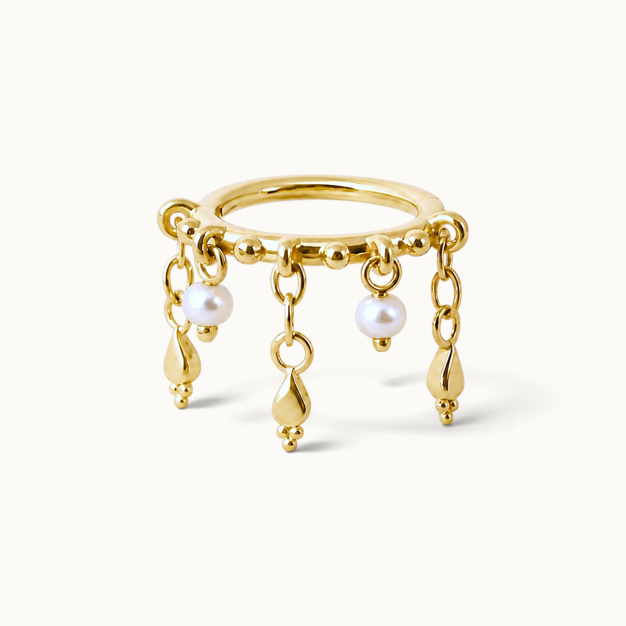 KAHENA - 18k Yellow Gold &amp; Fresh Water Pearls Piercing Ring