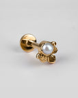 Elegant bee-inspired ear piercing stud 18k yellow gold with pearl