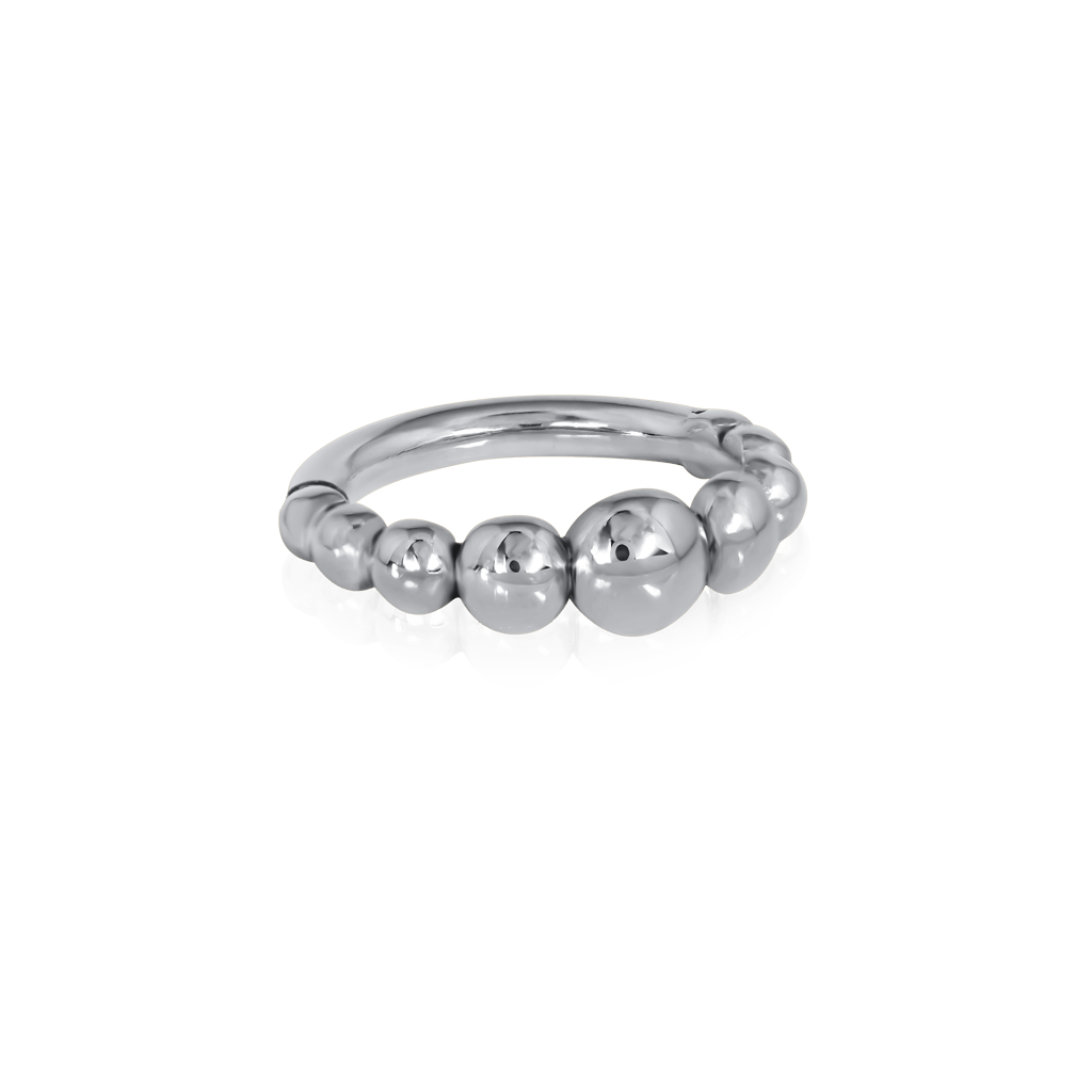 18k white gold piercing ring with continuous row of beads