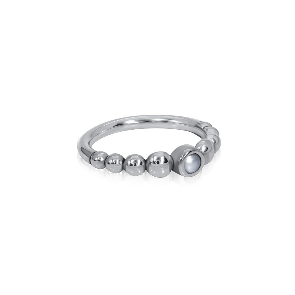 18k white gold piercing ring with continuous row of beads and pearl