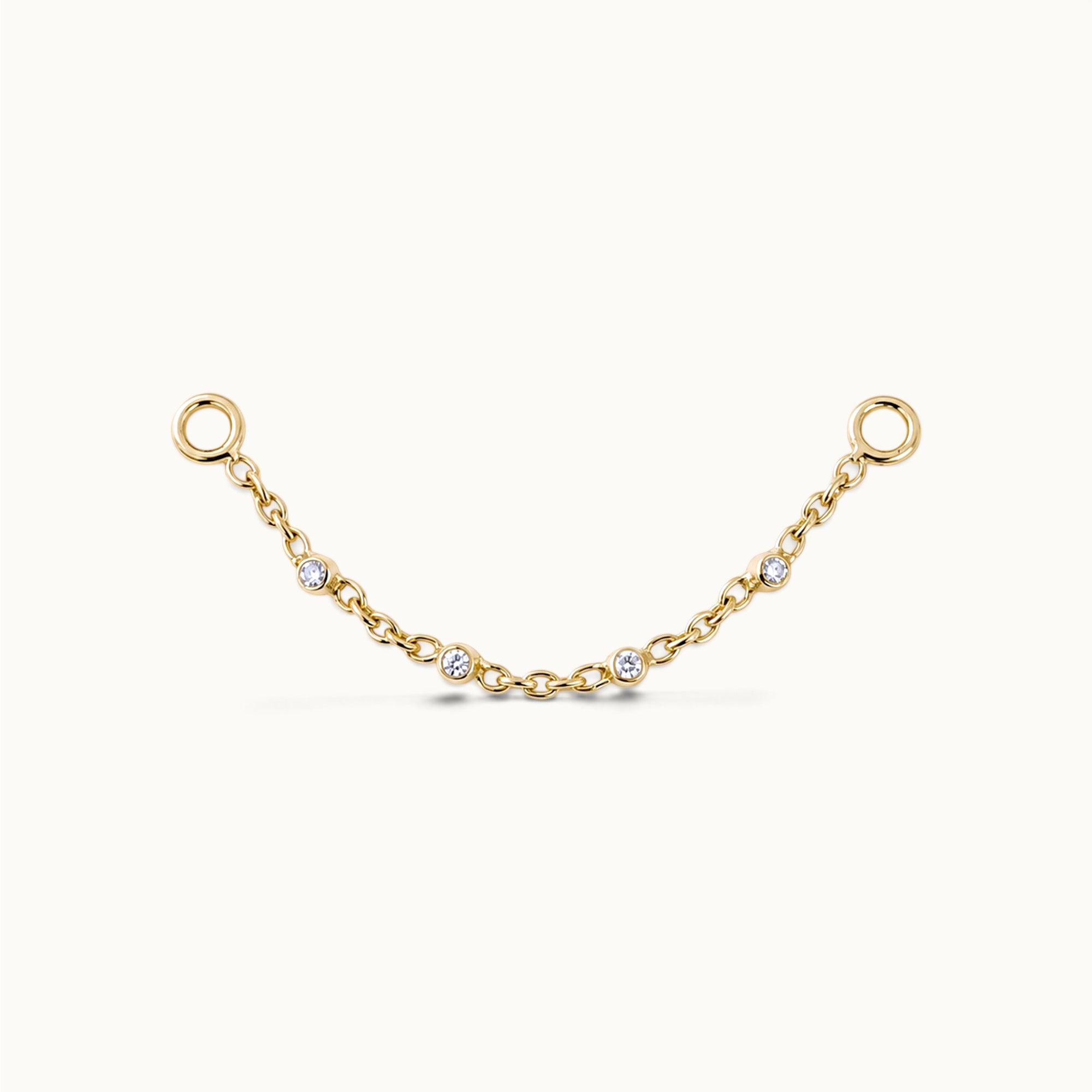 18k gold piercing chain with clear stones, luxury body jewelry for ear or nose