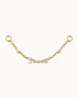 18k gold piercing chain with clear stones, luxury body jewelry for ear or nose