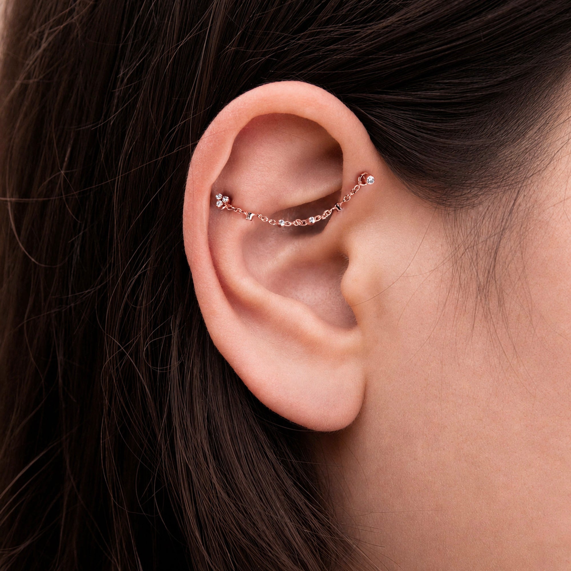 Rose gold ear climber with diamonds, luxury 18k gold piercing jewelry for elegant ear styling