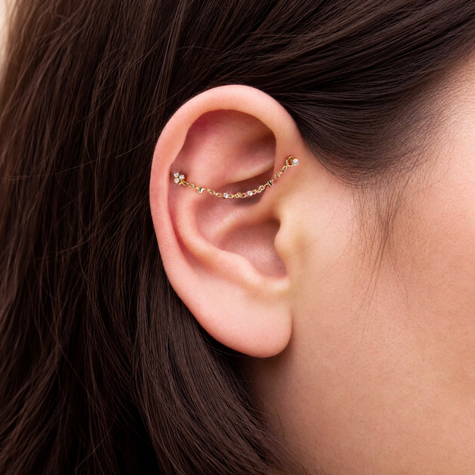 18k gold ear climber with diamonds, elegant piercing jewelry for women