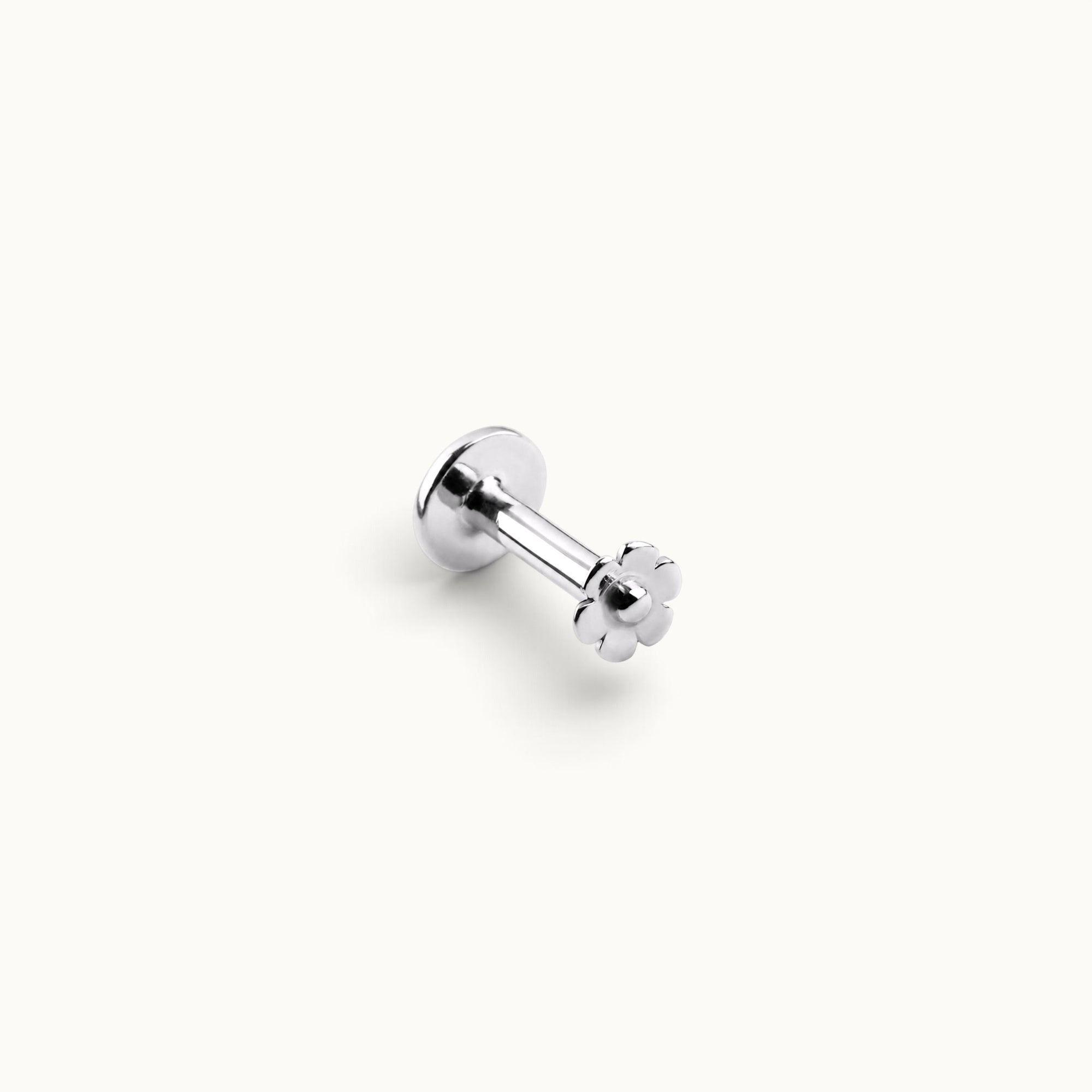 18k gold flower stud piercing jewelry for ear, nose, or navel, handmade in France