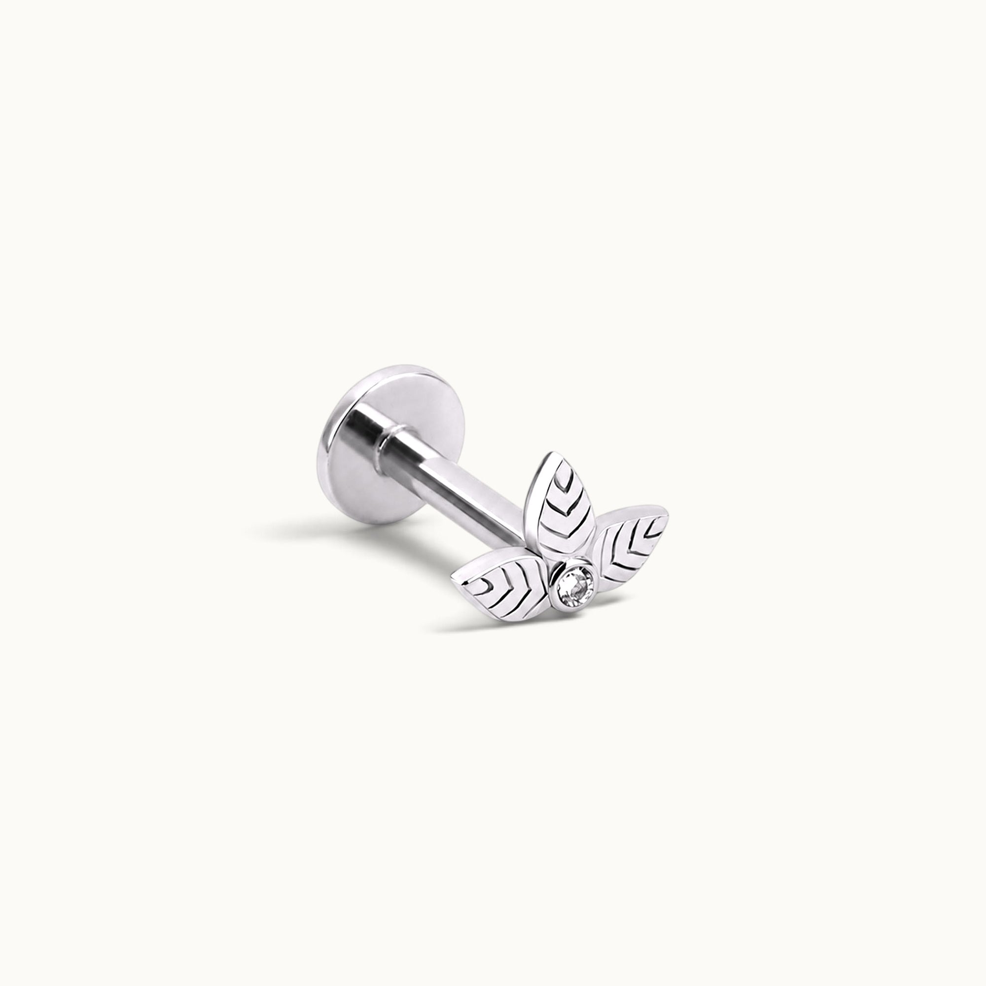 18k gold leaf piercing with diamond accent, luxury body jewelry for ear or nose