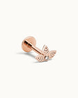 Rose gold leaf piercing with diamond, luxury 18k gold body jewelry for ear or nose
