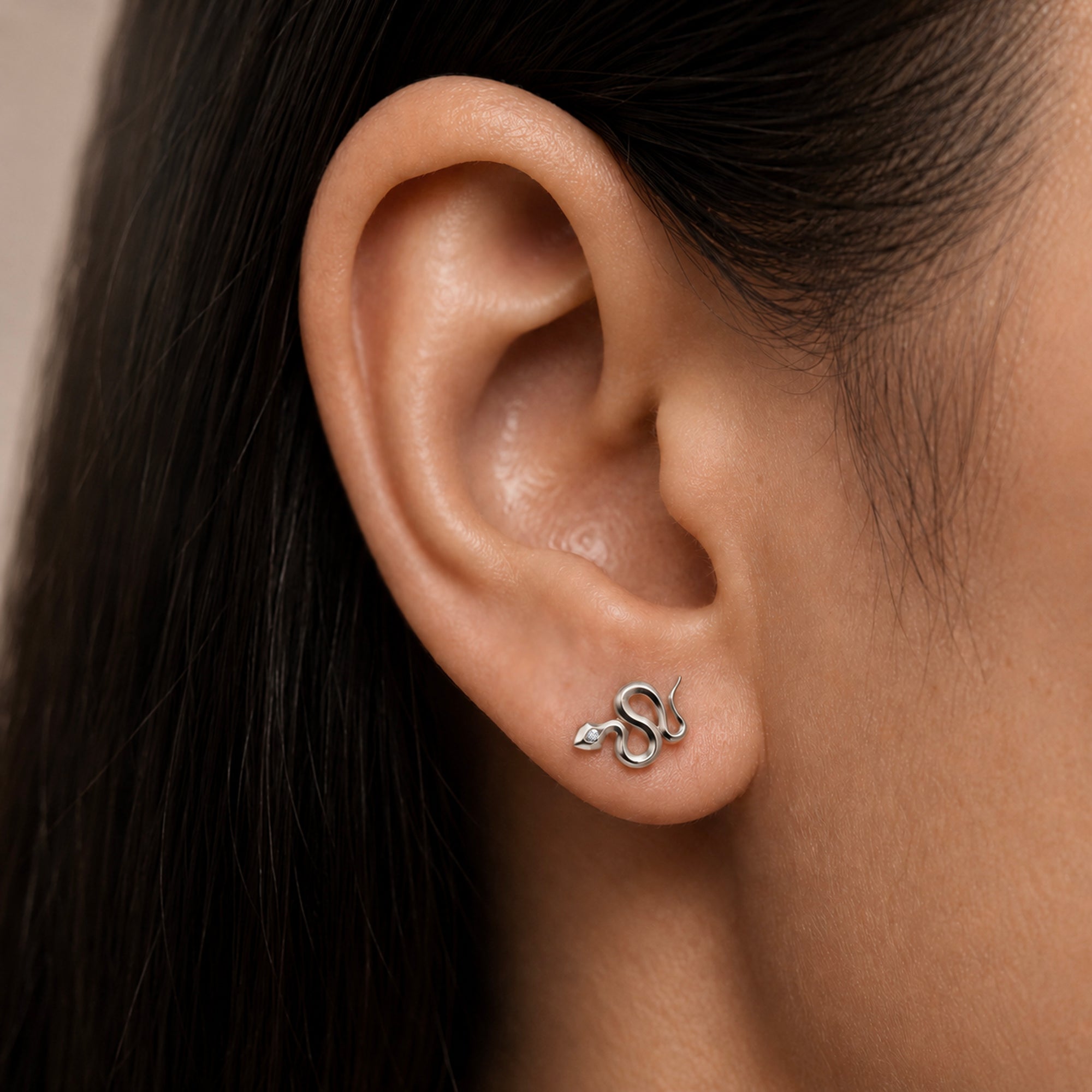 Snake ear piercing jewelry in 18k gold with diamond eye, luxury body jewelry for elegant style