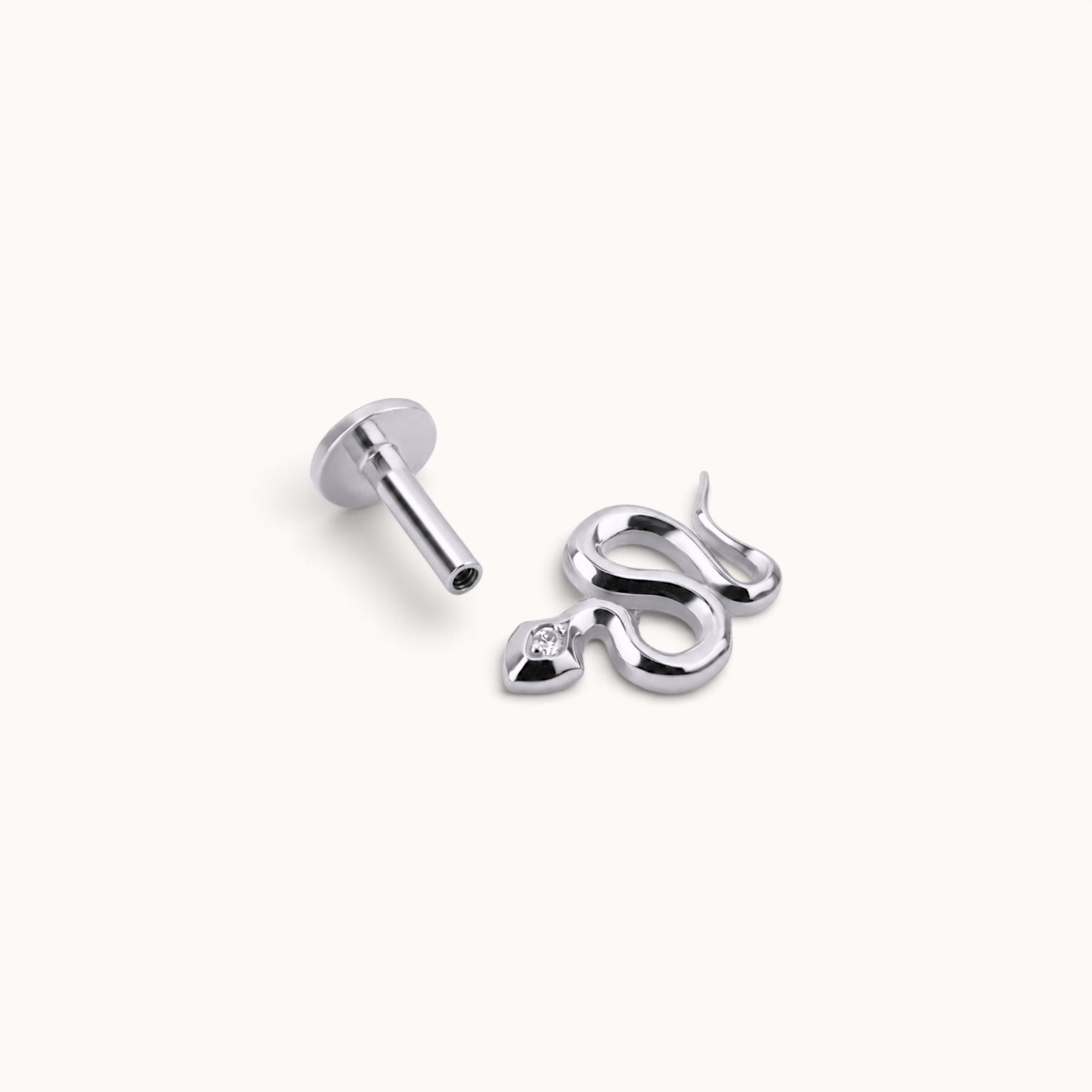 18k gold snake piercing jewelry with diamond eye, luxury body jewelry for ear or nose
