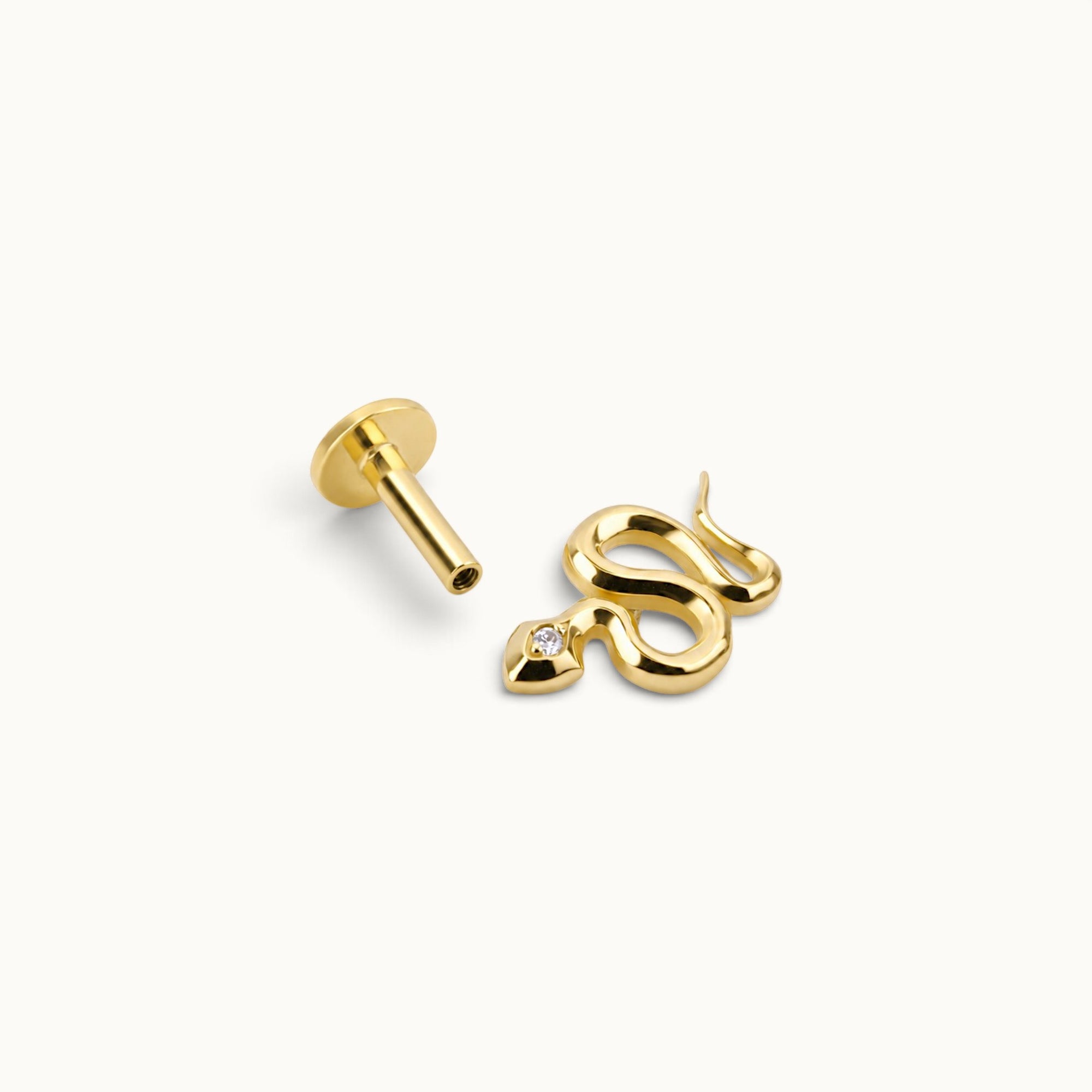 18k gold snake piercing jewelry with diamond eye, luxury body jewelry for ear or nose