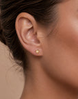 18k gold flower stud earring with diamond center, luxury ear piercing jewelry