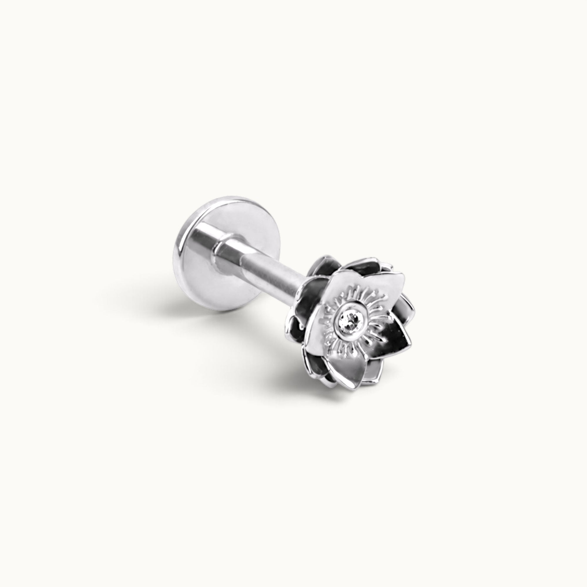 18k gold flower stud earring with diamond center, luxury piercing jewelry for ear or nose
