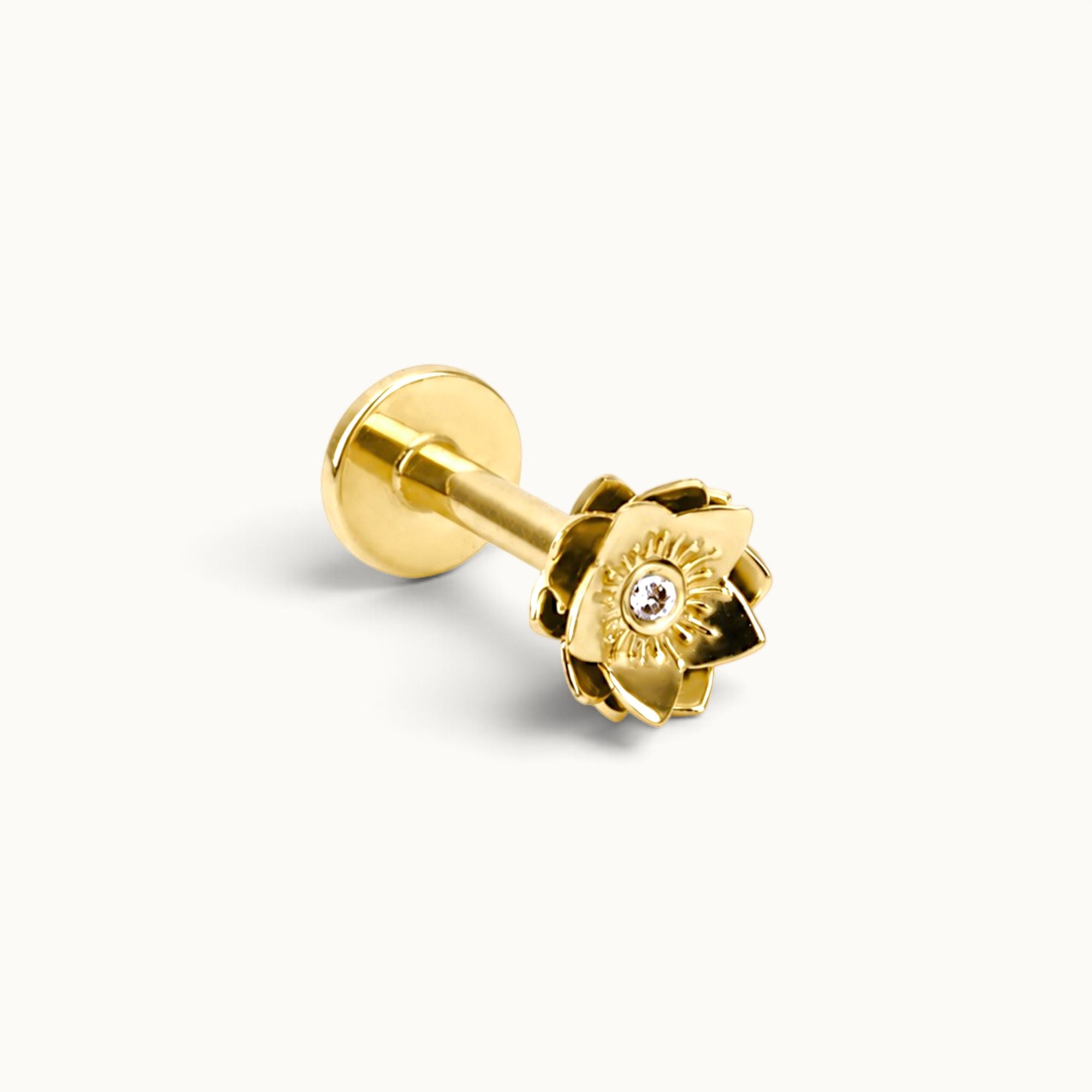 18k gold flower nose stud with diamond center, luxury piercing jewelry for nose or ear