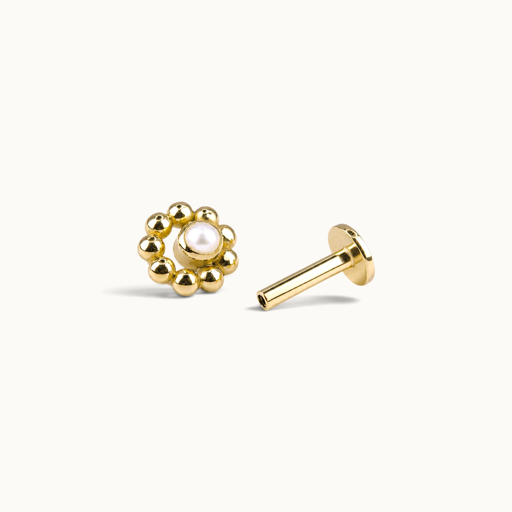 LOU - 18k Yellow Gold &amp; Fresh Water Pearl Piercing Stud