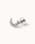 Crescent moon nose stud with clear crystals, 18k gold piercing jewelry for nose or ear