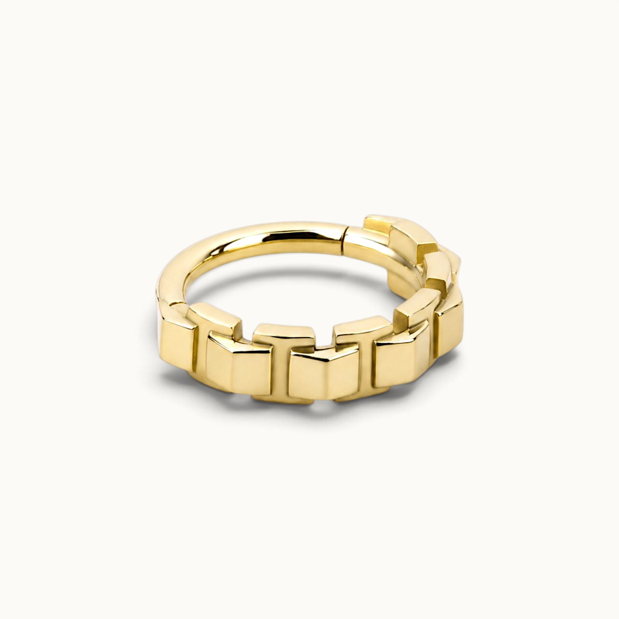 18k gold geometric piercing ring for ear, nose, or navel, handmade luxury body jewelry with modern design