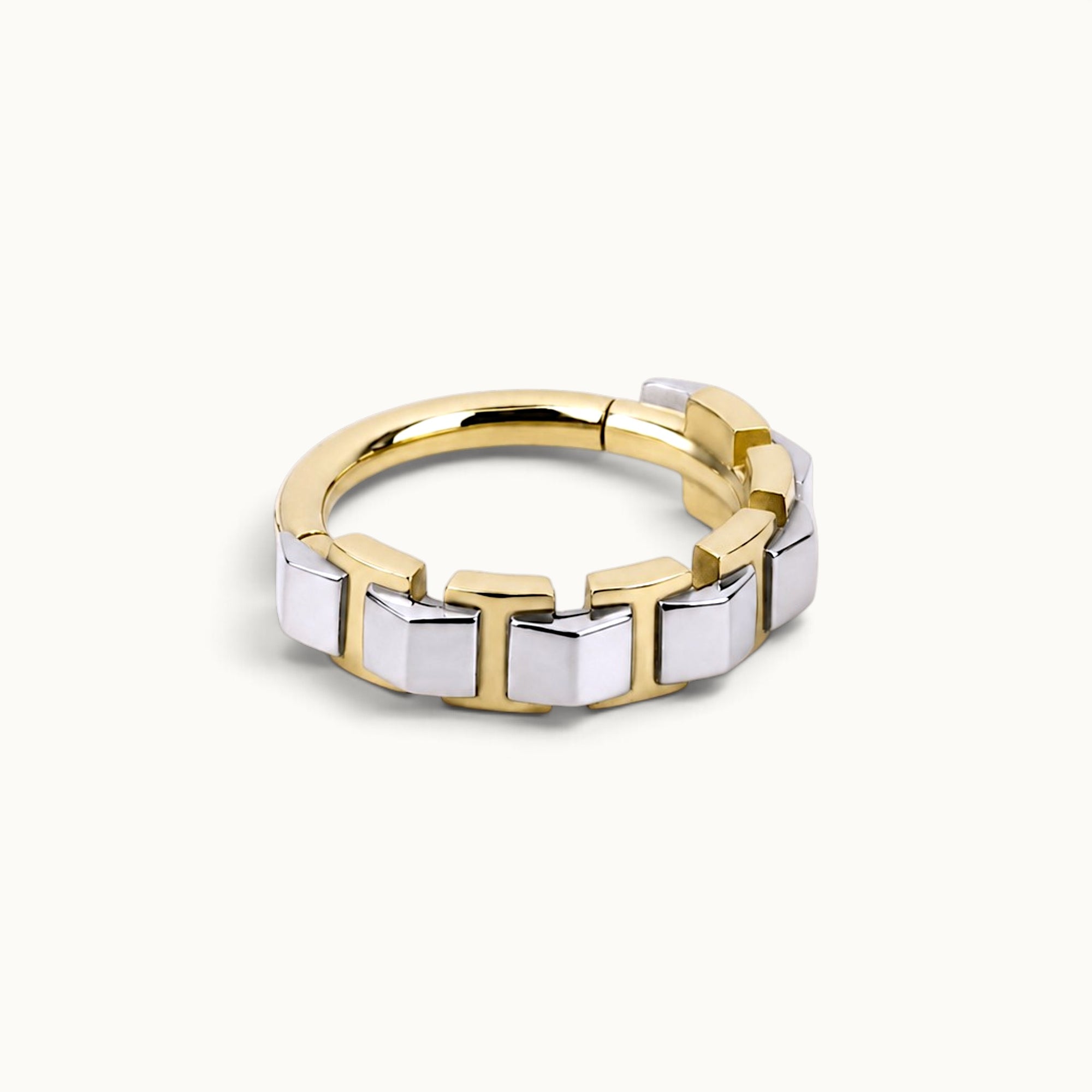 18k gold and silver geometric piercing ring, luxury body jewelry for ear or nose