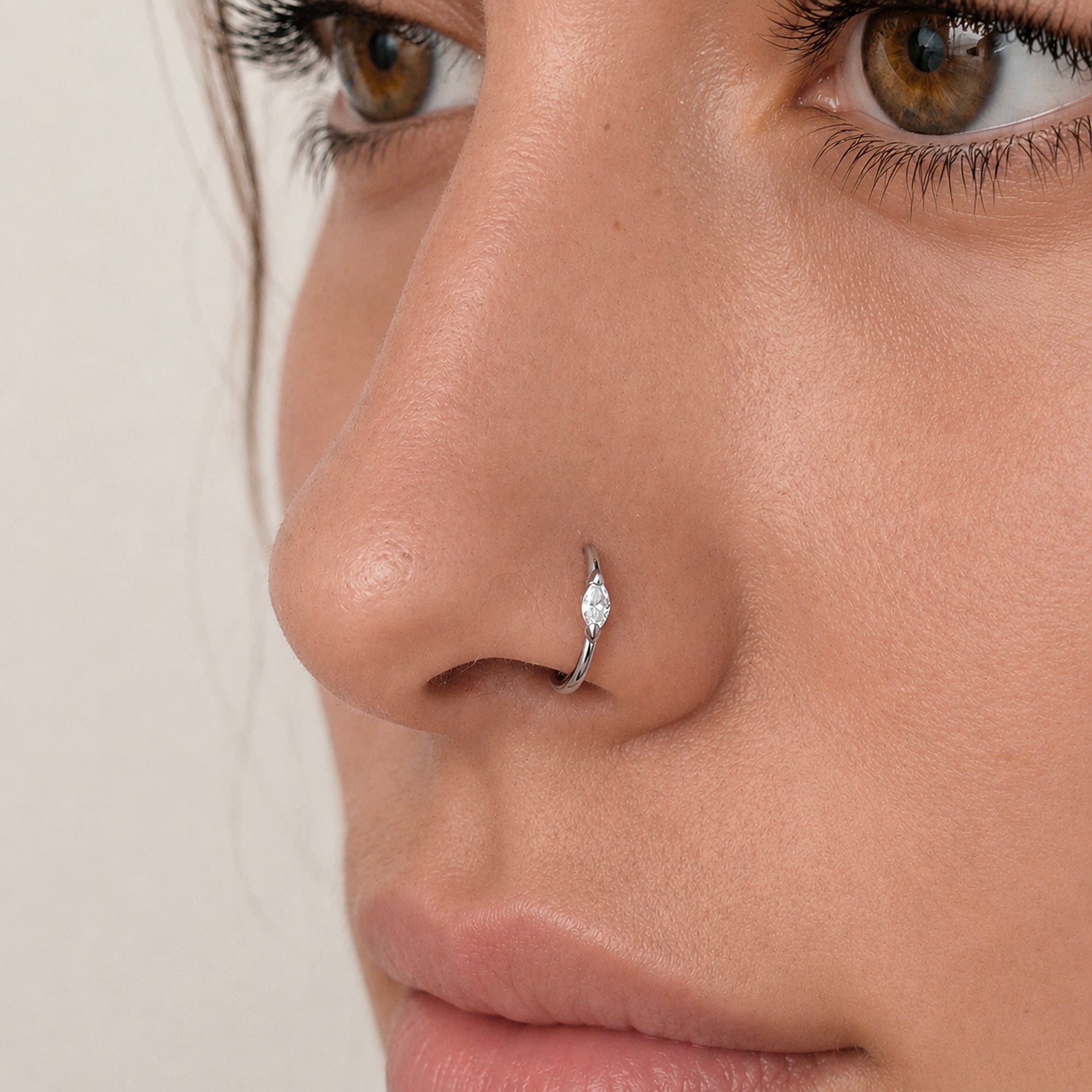 18k gold nose ring with marquise diamond, luxury piercing jewelry for nose