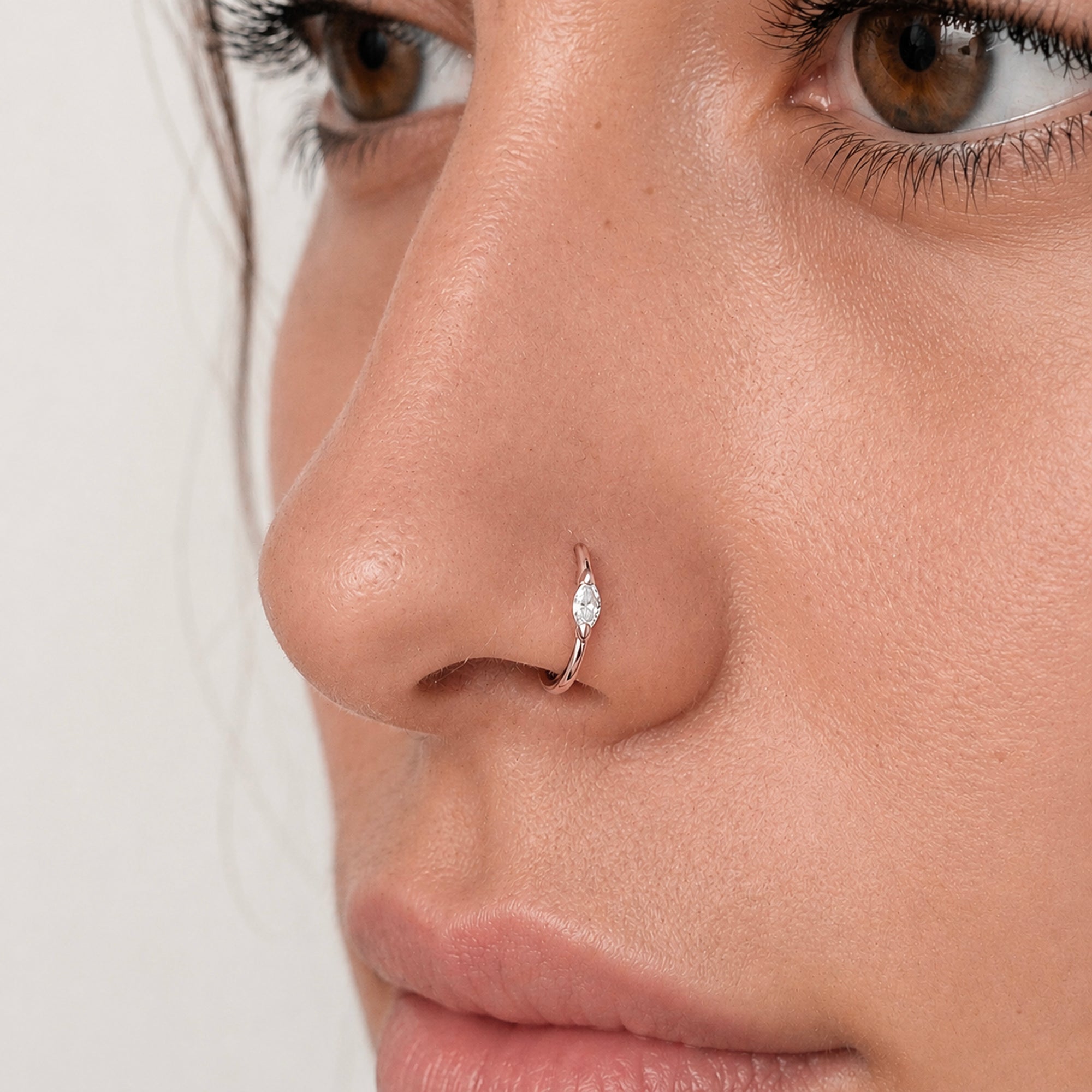 18k gold nose ring with marquise diamond, luxury piercing jewelry for nose