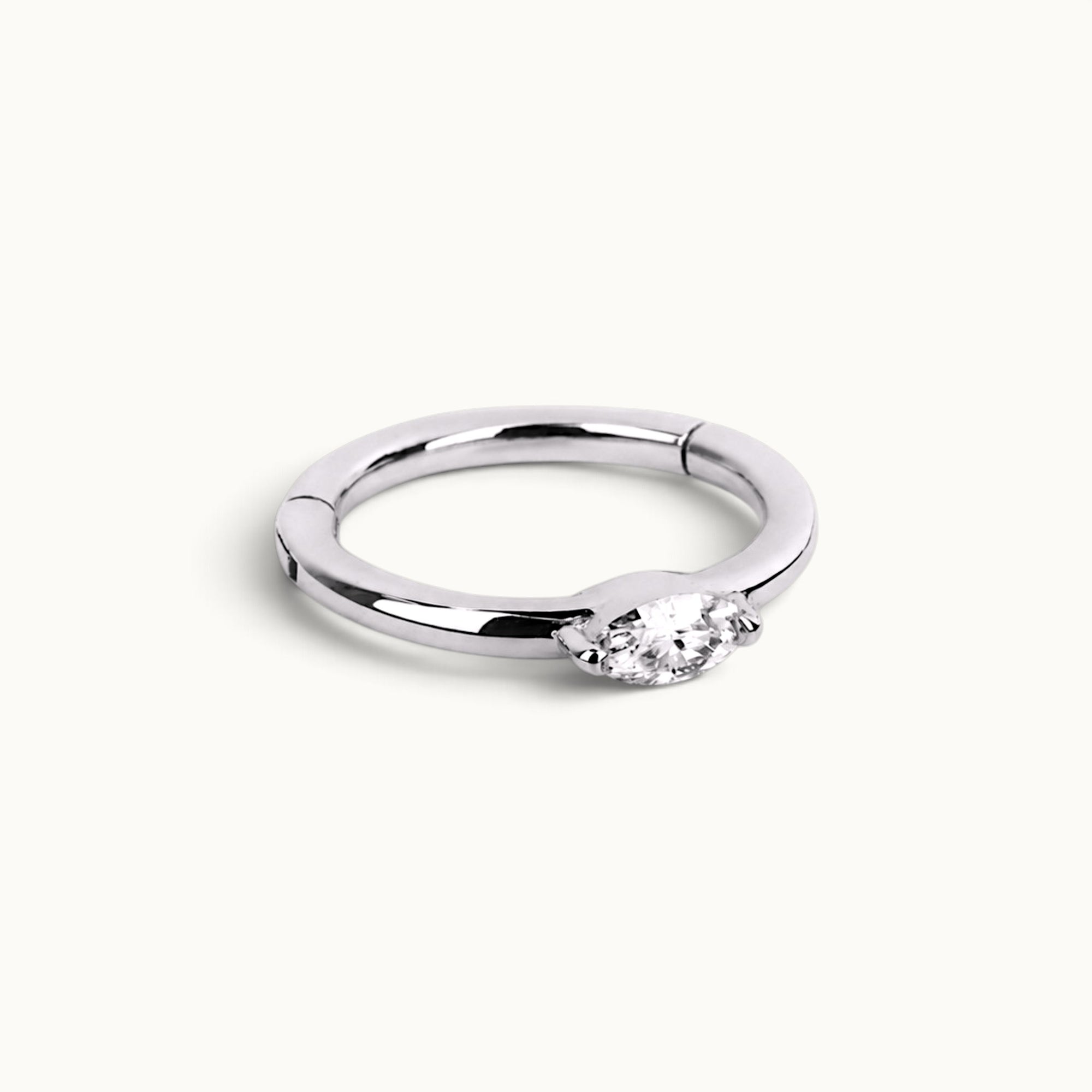 18k gold piercing ring with oval diamond, luxury body jewelry for ear or nose