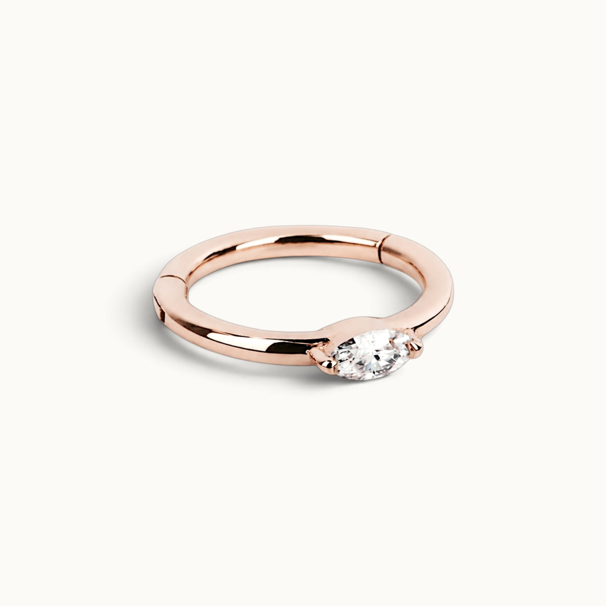 18k rose gold piercing ring with oval diamond, luxury body jewelry for ear or nose