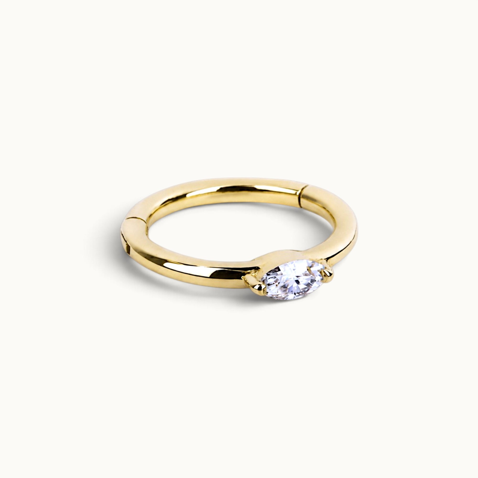 18k gold piercing ring with oval diamond, luxury body jewelry for ear nose navel