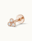 18k rose gold stud earring with three diamond-like stones in floral design, luxury piercing jewelry
