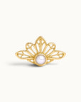 18k gold floral piercing jewelry with a center white pearl on a white background
