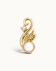 18k gold swirling leaf piercing jewelry with a white pearl and a diamond