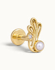 18k gold piercing stud with a white pearl and a small diamond