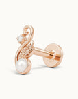 18k rose gold piercing stud with a white pearl and a diamond accent