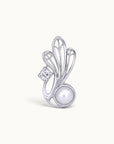 Elegant silver piercing stud with a white pearl and sparkling diamond accent