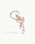 Rose gold ear cuff with leaf design and dangling pearls