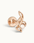 18k rose gold piercing stud with a pearl and diamond accent