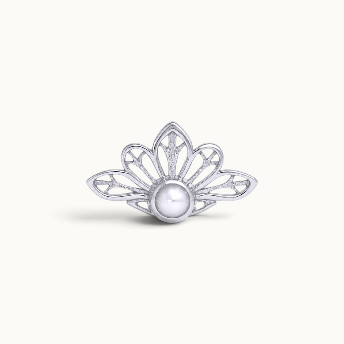 Silver lotus flower piercing stud with a central white pearl