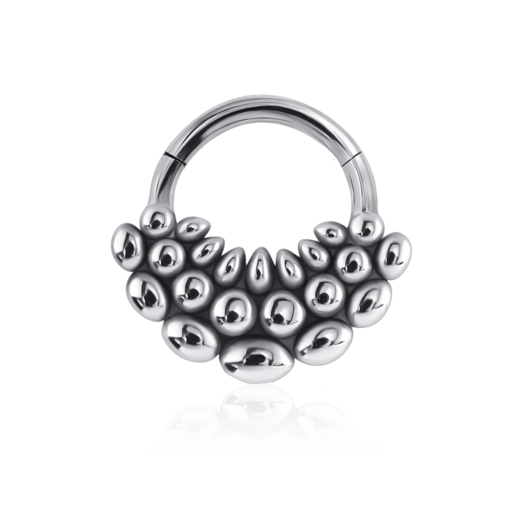 Front-facing 18k white gold ear piercing ring with bobble detailing