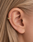 18k gold ear cuff with baguette stones, elegant piercing jewelry for cartilage