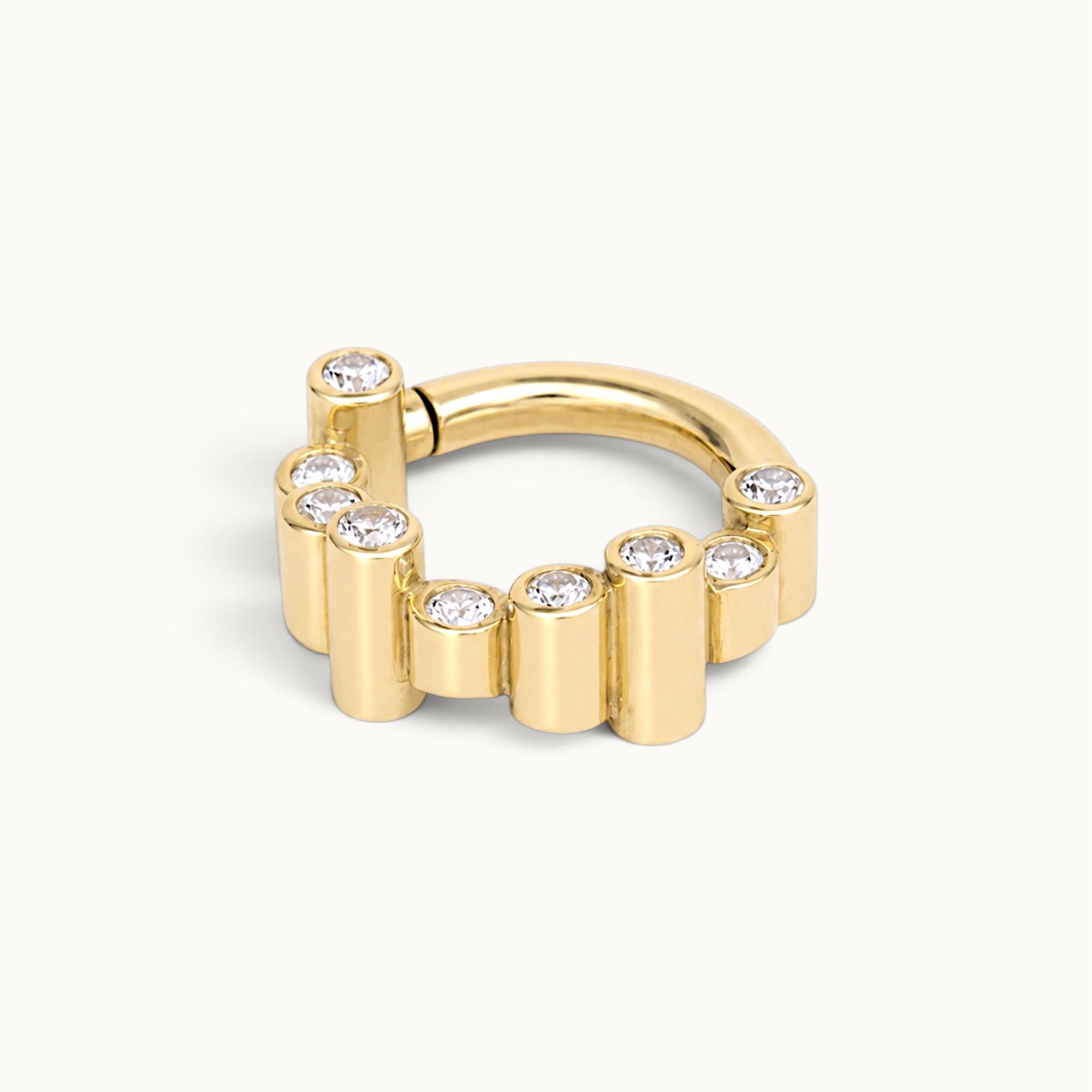 18k gold piercing hoop with cz stones, luxury body jewelry for ear nose navel