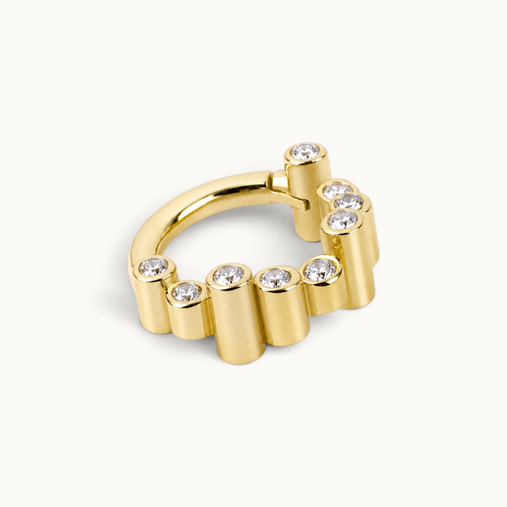 18k gold hinged hoop with cubic zirconia, luxury body piercing jewelry for ear or nose