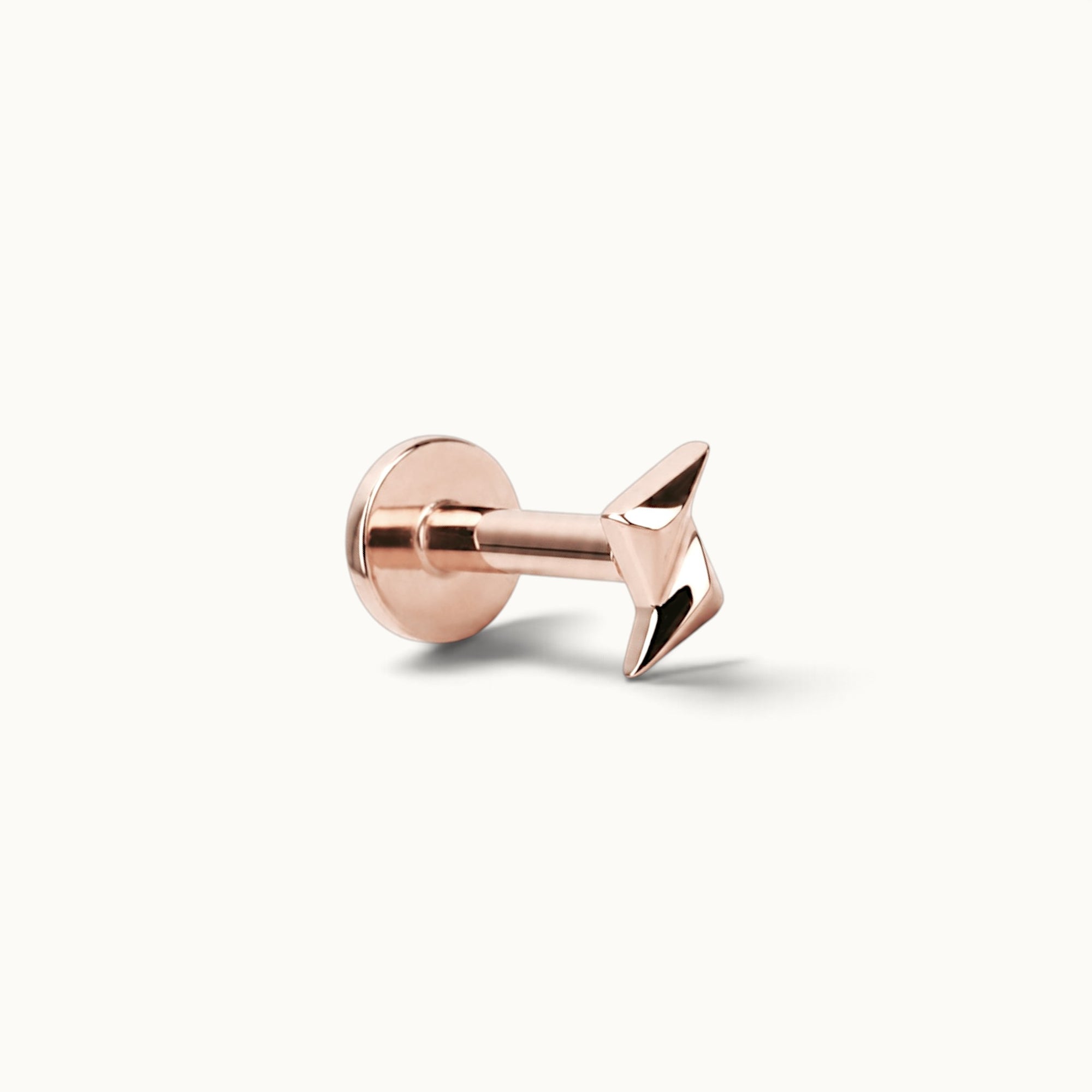Rose gold arrow-shaped piercing jewelry, solid 18k gold, minimalist design for ear or nose