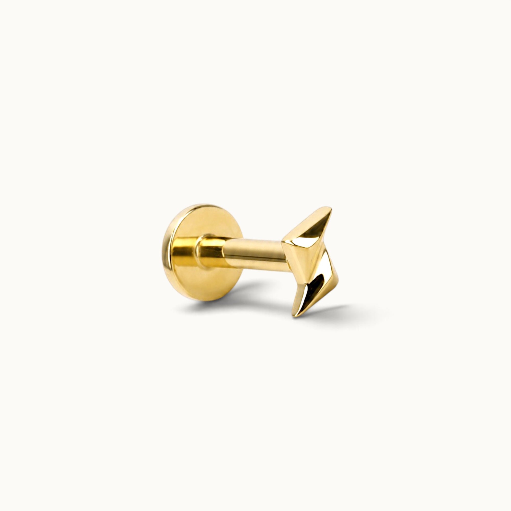 18k gold arrow-shaped piercing jewelry for ear, nose, or navel, handmade with polished finish