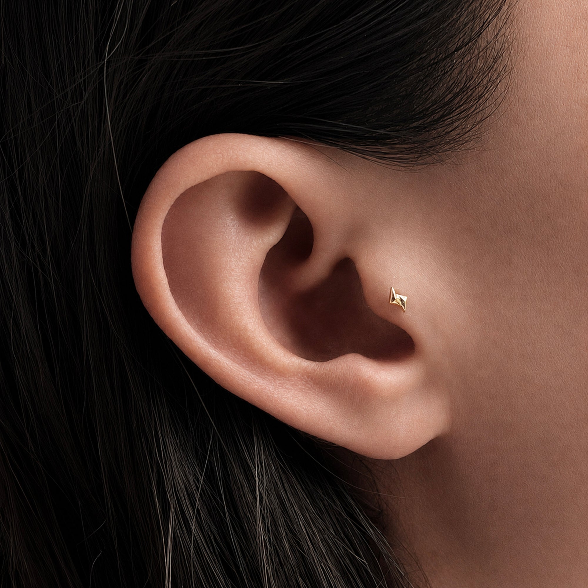 18k gold geometric ear piercing stud, minimalist luxury body jewelry for elegant style