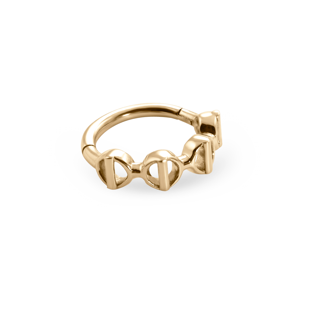 Chain piercing ring with stylized round links in 18k yellow gold