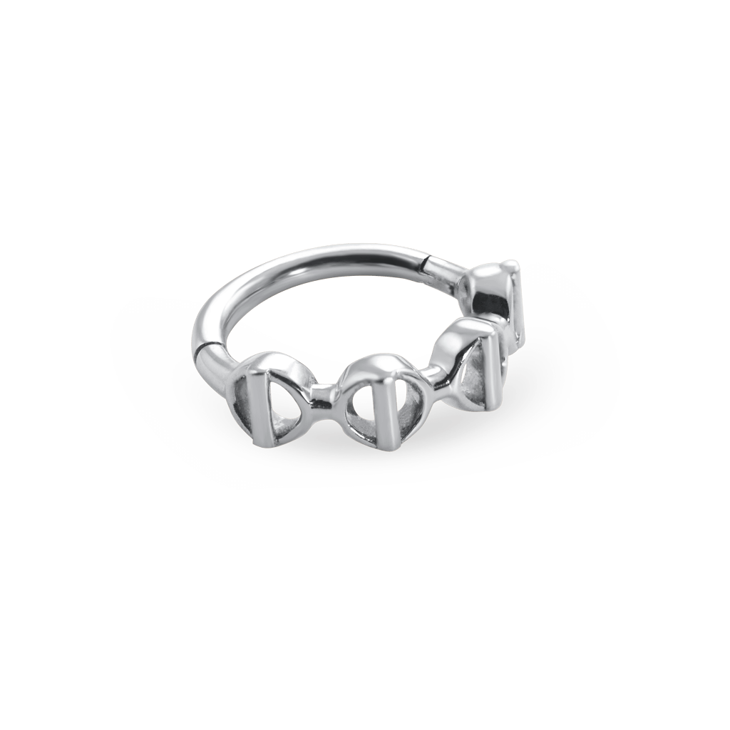 Chain piercing ring with stylized round links in 18k white gold