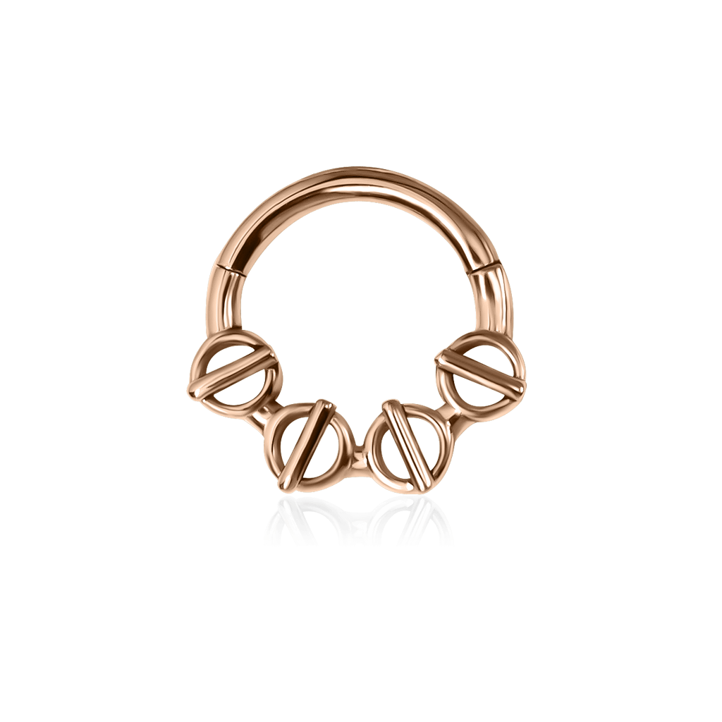 Front-facing chain piercing ring large round links in 18k rose gold