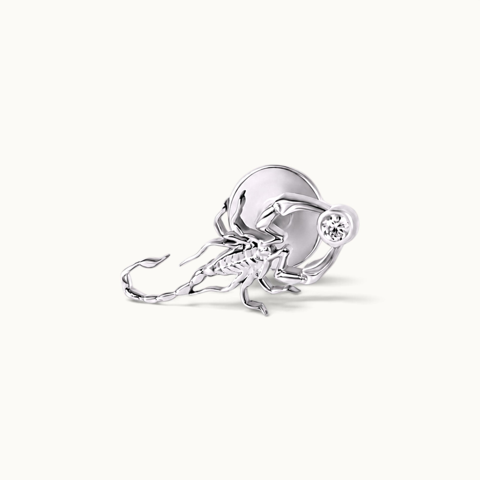 Scorpion-shaped 18k gold piercing jewelry with diamond accent, luxury body jewelry for ear or nose