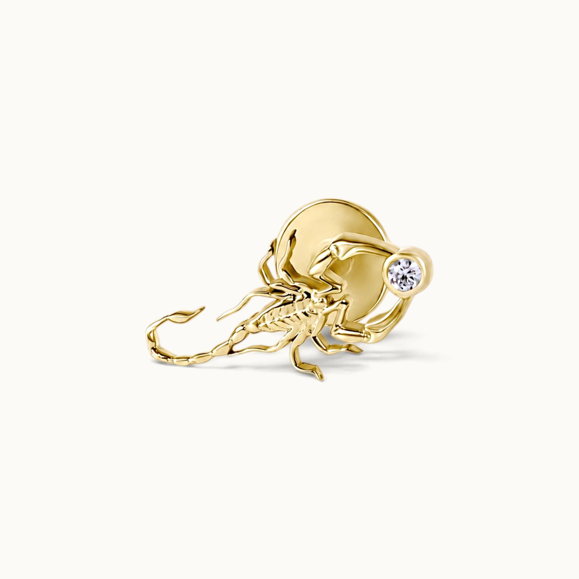 18k gold scorpion piercing jewelry with diamond accent, luxury body jewelry for ear or nose