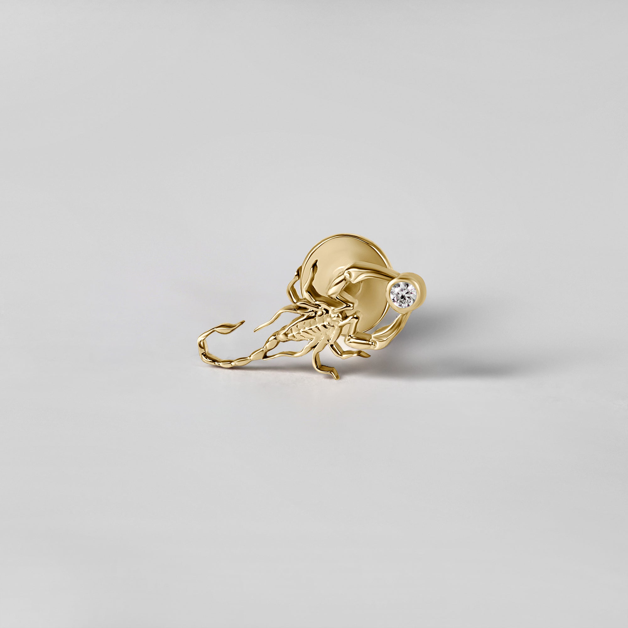 18k gold scorpion earring with diamond accent, luxury ethical jewelry for ear piercings