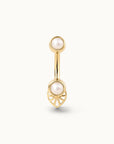 18k gold navel piercing with pearls and leaf design, luxury body jewelry