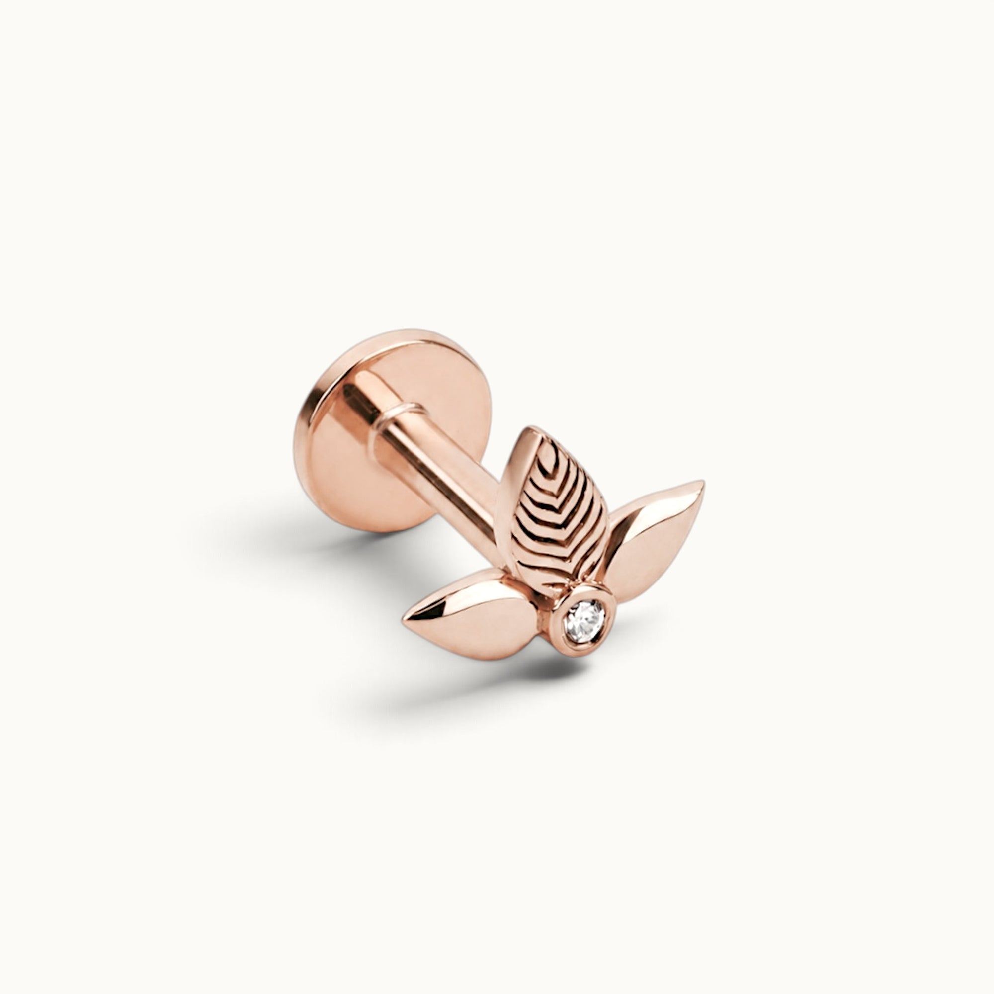Rose gold butterfly piercing jewelry with diamond accent, luxury 18k gold body jewelry for ear or nose